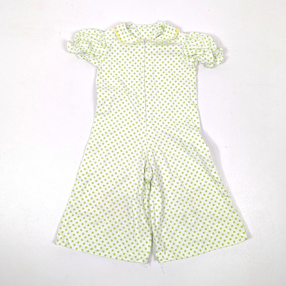 Vintage Handmade Jumpsuit Girls Size 18m Green Floral Flare Romper